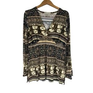 Susan Lawrence Babydoll Style Belle Sleeve Patterned Top Womens Large